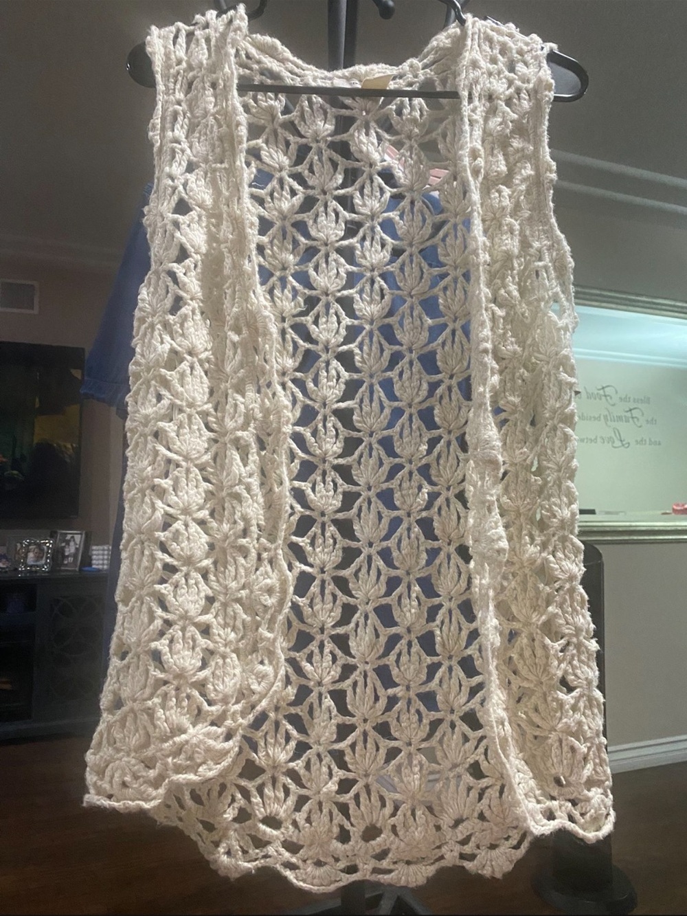 DKNY Cream Openwork Crochet Vest